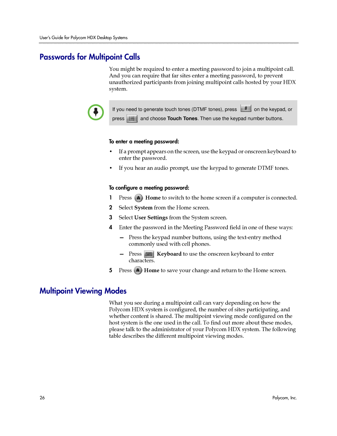 Polycom 3725-26470-004/A manual Passwords for Multipoint Calls, Multipoint Viewing Modes 