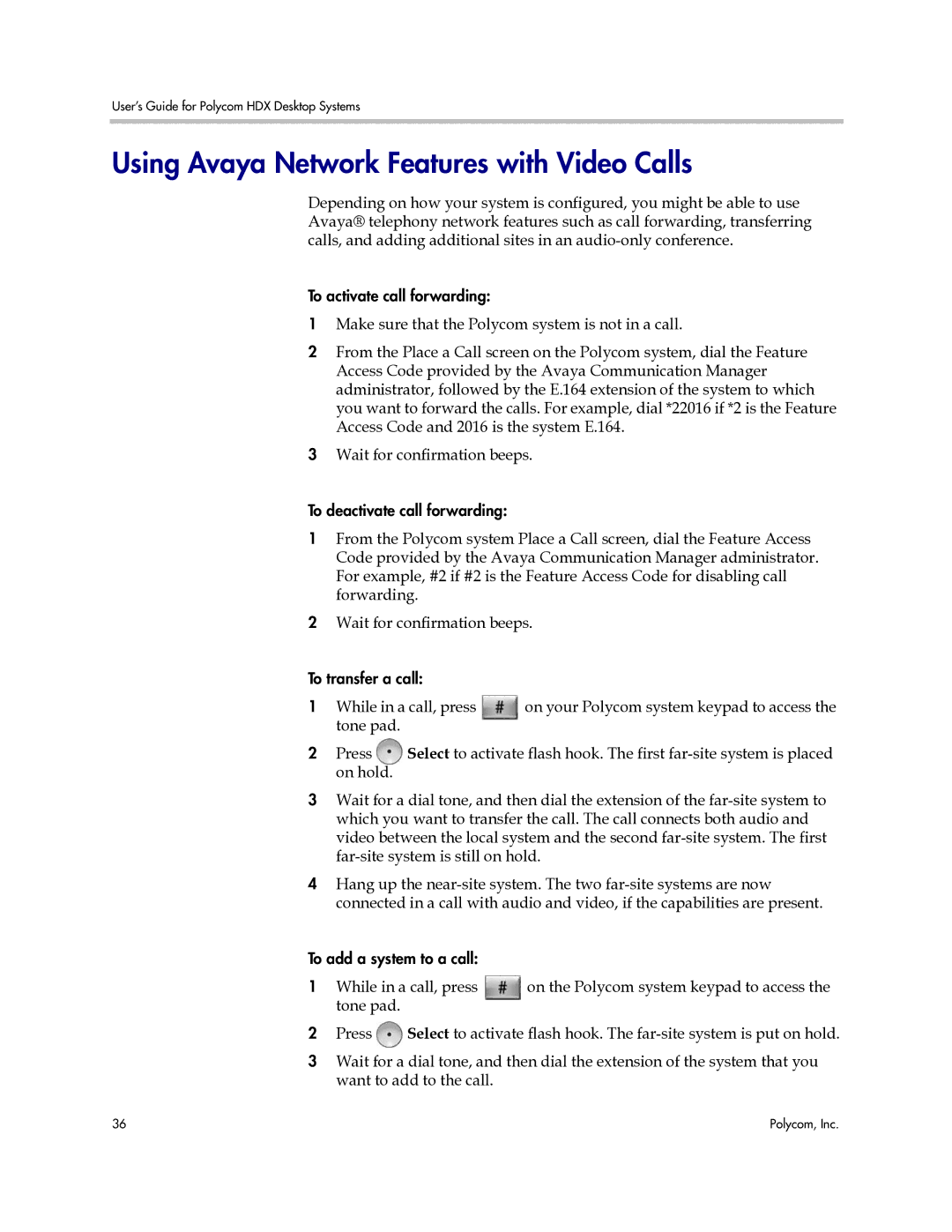 Polycom 3725-26470-004/A manual Using Avaya Network Features with Video Calls 