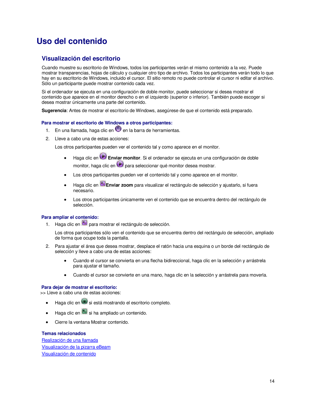 Polycom 3725-26798-002 manual Uso del contenido, Visualización del escritorio, Para ampliar el contenido 