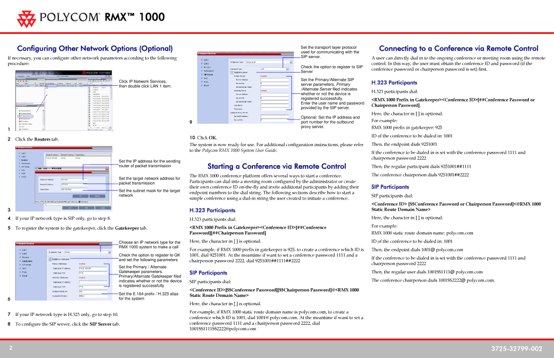 Polycom 3725-32799-002 Configuring Other Network Options Optional, Starting a Conference via Remote Control, Participants 