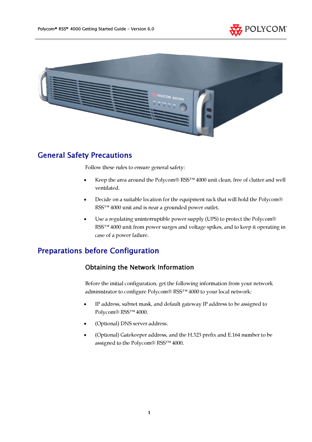 Polycom 3725-32871-002/A General Safety Precautions, Preparations before Configuration, Obtaining the Network Information 