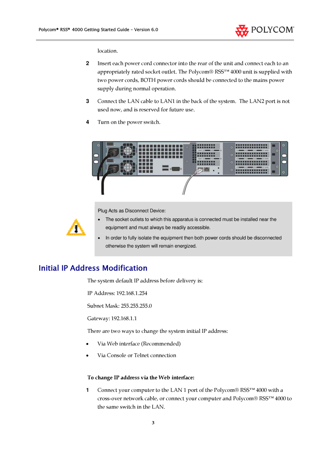 Polycom 3725-32871-002/A manual Initial IP Address Modification, To change IP address via the Web interface 