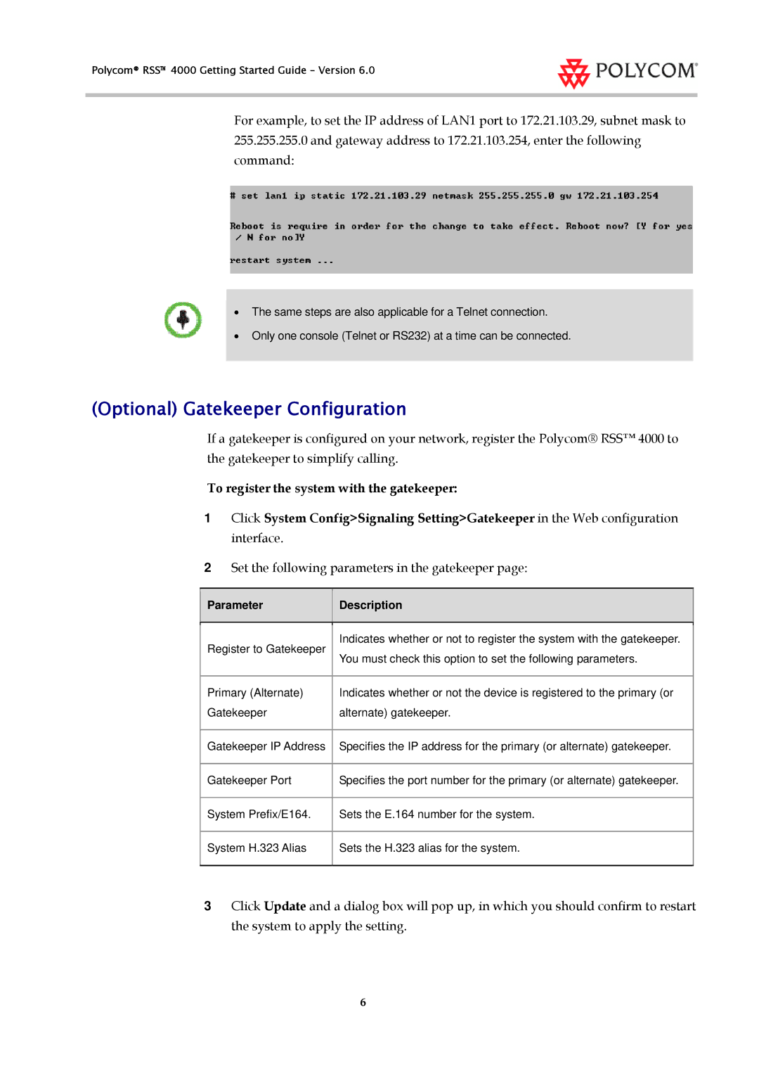 Polycom 3725-32871-002/A manual Optional Gatekeeper Configuration, To register the system with the gatekeeper 