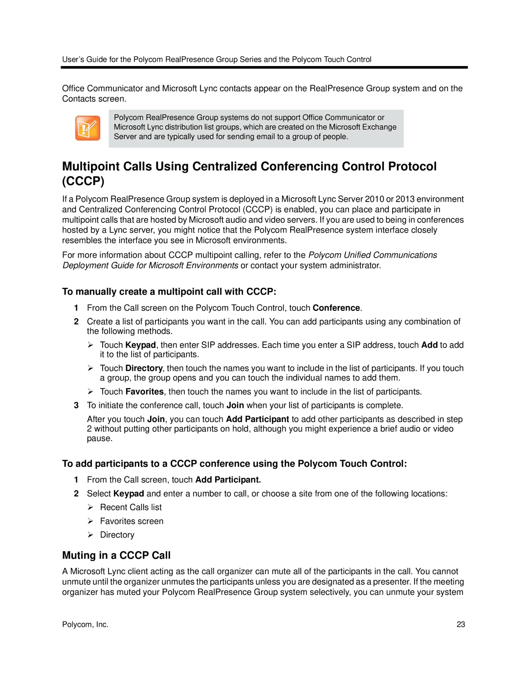 Polycom 3725-64325-005 Muting in a Cccp Call, To manually create a multipoint call with Cccp 