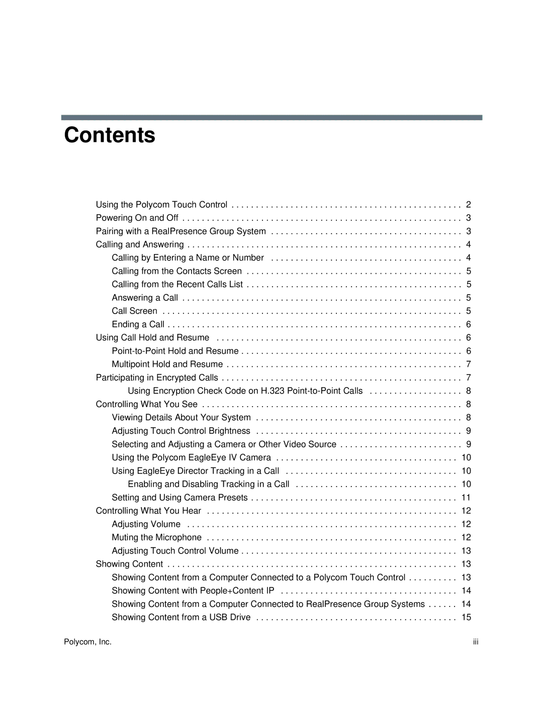 Polycom 3725-64325-005 manual Contents 