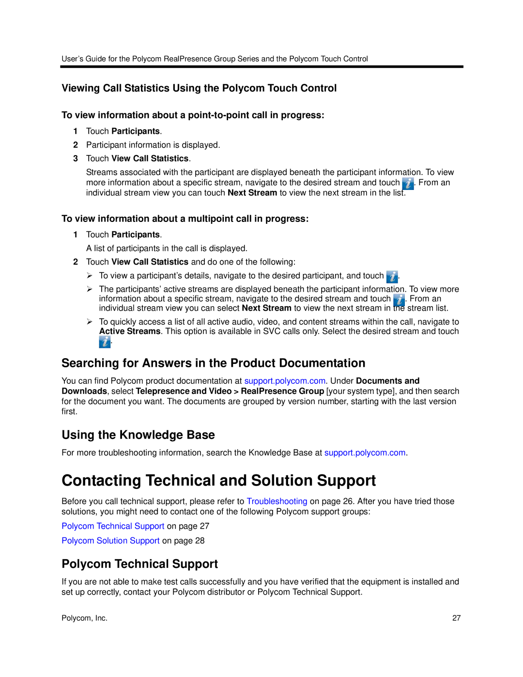 Polycom 3725-64325-005 manual Contacting Technical and Solution Support, Searching for Answers in the Product Documentation 