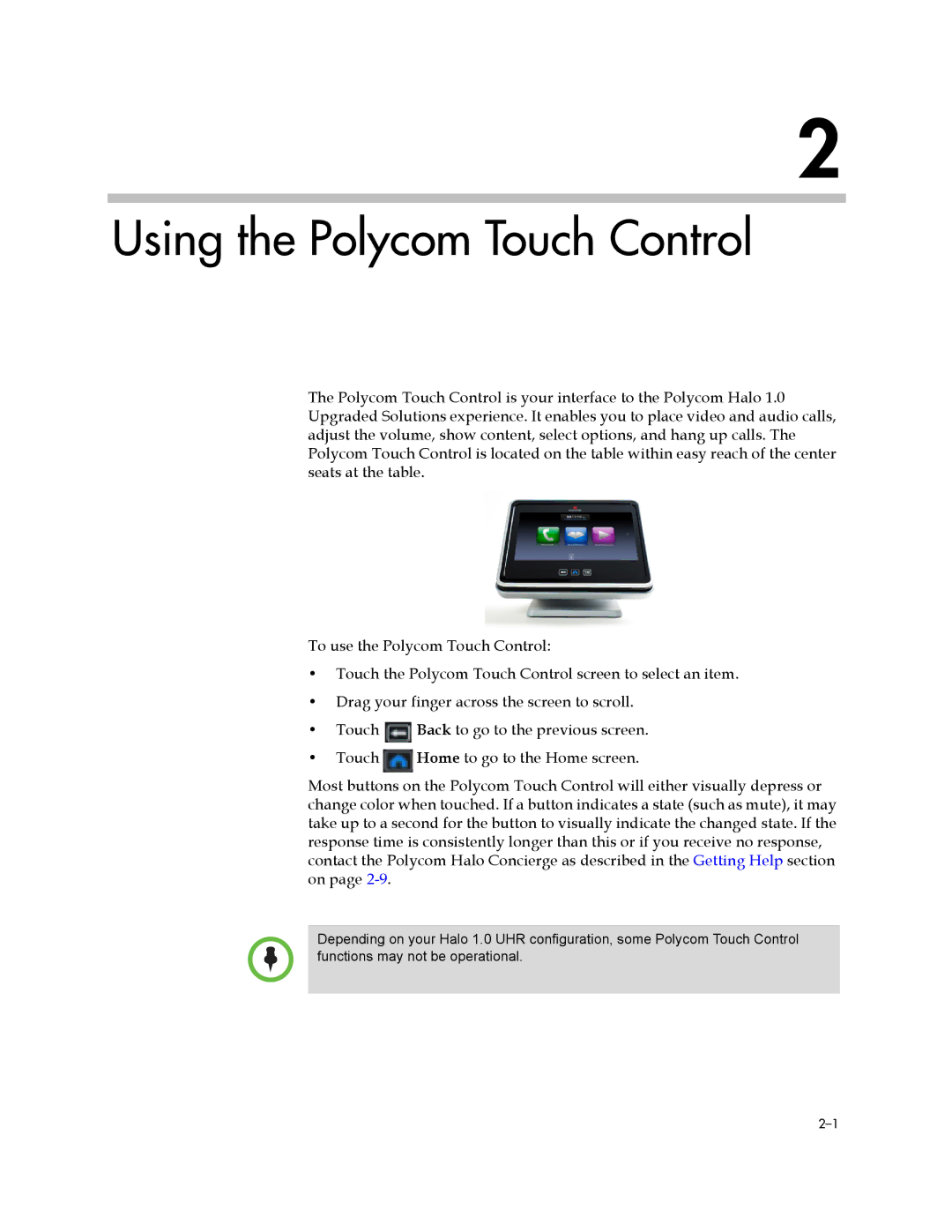 Polycom 3725-71352-001 manual Using the Polycom Touch Control 