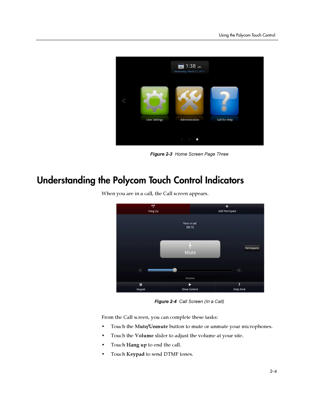 Polycom 3725-71352-001 manual Understanding the Polycom Touch Control Indicators, 3Home Screen Page Three 