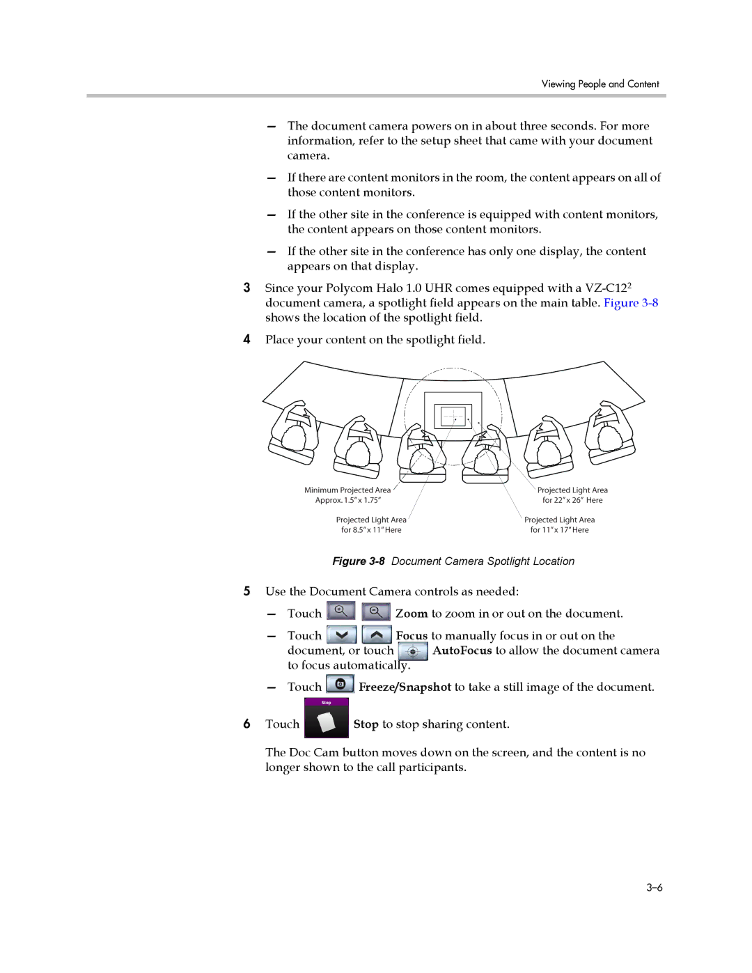 Polycom 3725-71352-001 manual 8Document Camera Spotlight Location 
