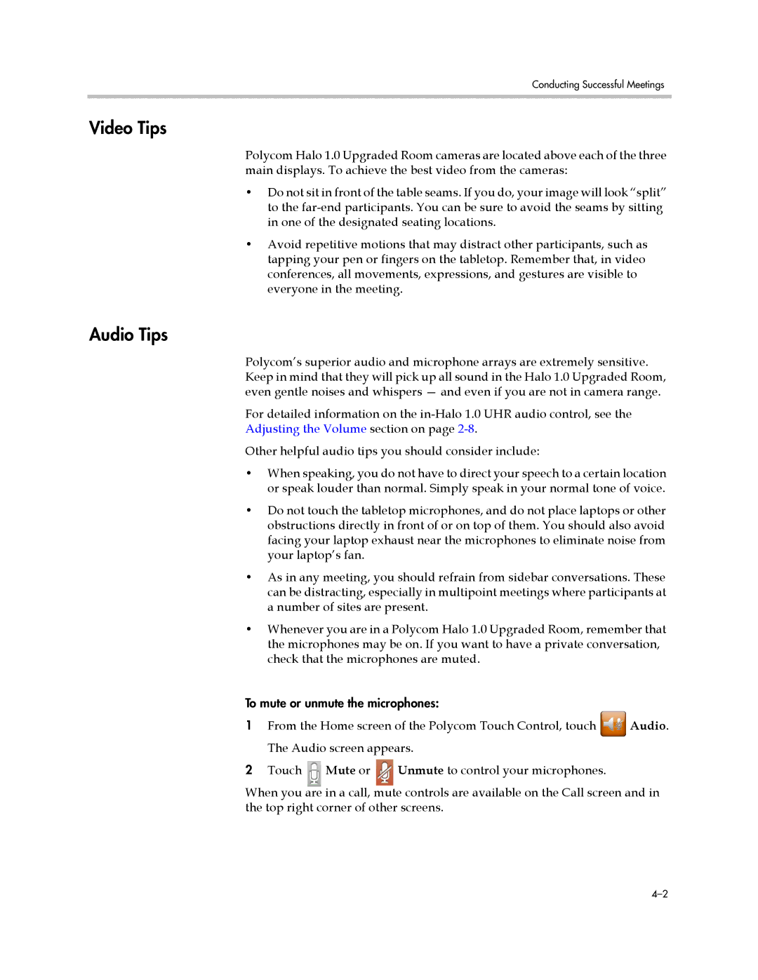 Polycom 3725-71352-001 manual Video Tips, Audio Tips 