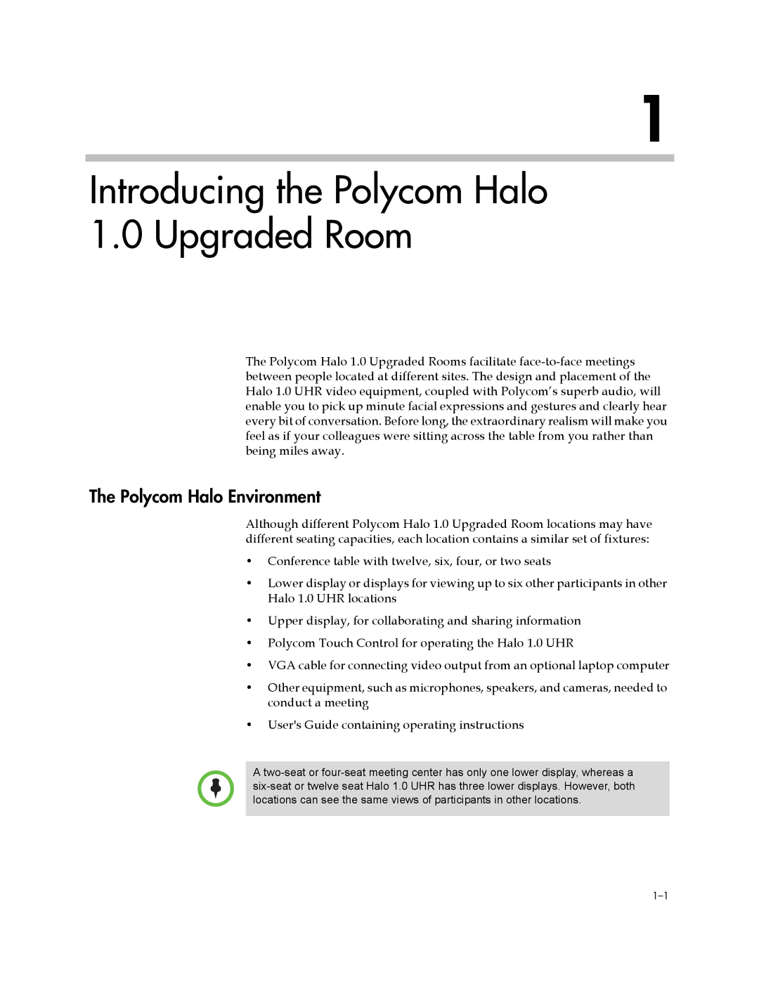 Polycom 3725-71352-001 manual Introducing the Polycom Halo 1.0 Upgraded Room, Polycom Halo Environment 