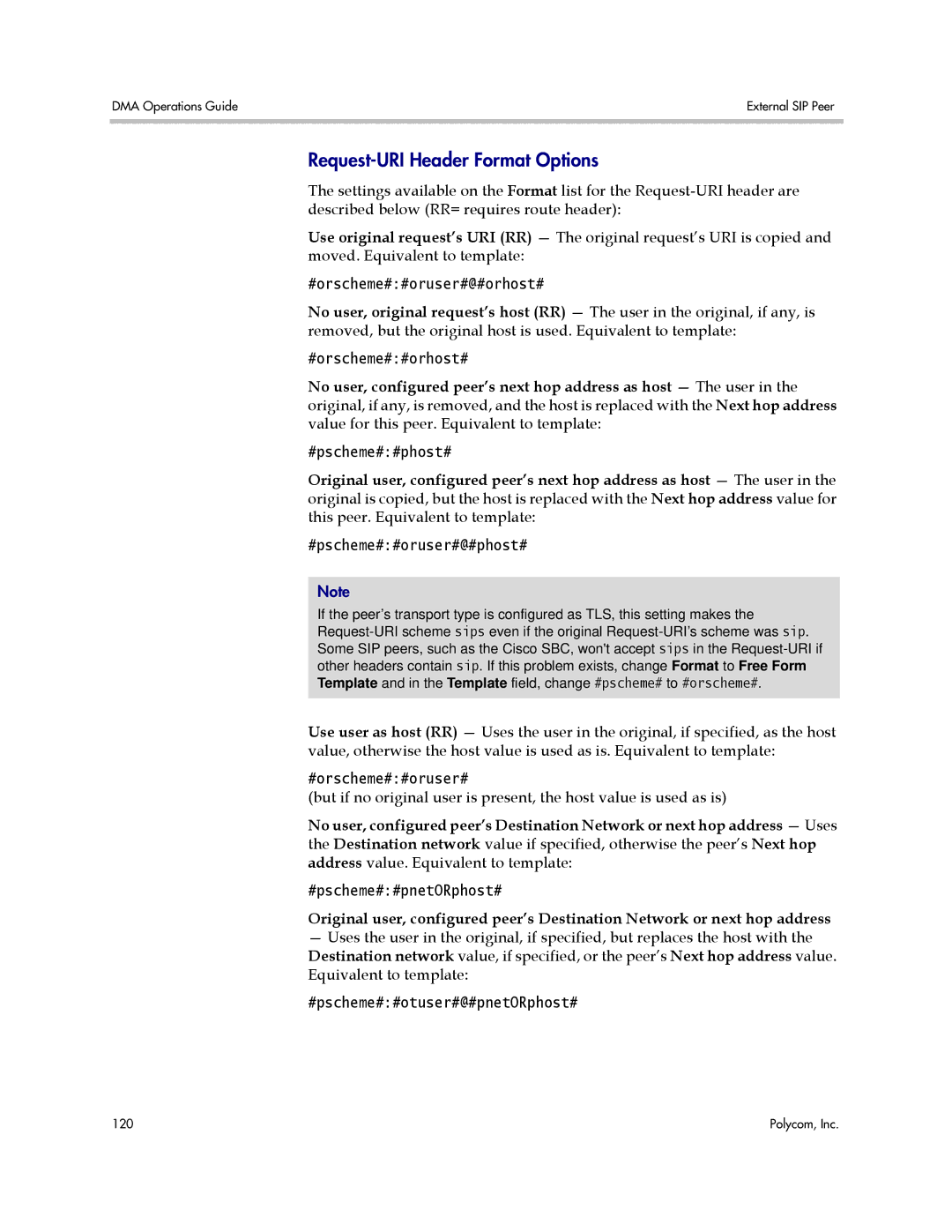 Polycom 3725-76302-001LI manual Request-URI Header Format Options, #orscheme##oruser#@#orhost# 