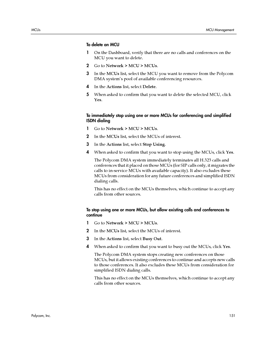 Polycom 3725-76302-001LI manual To delete an MCU 