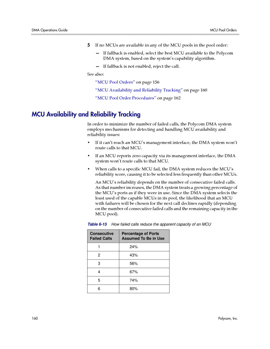 Polycom 3725-76302-001LI manual MCU Availability and Reliability Tracking 