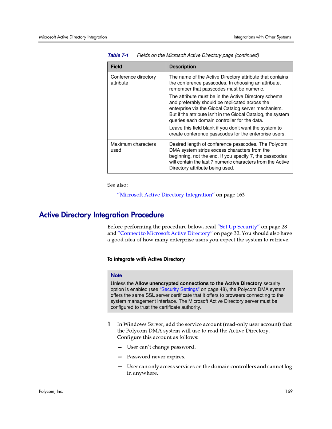 Polycom 3725-76302-001LI manual Active Directory Integration Procedure, To integrate with Active Directory 