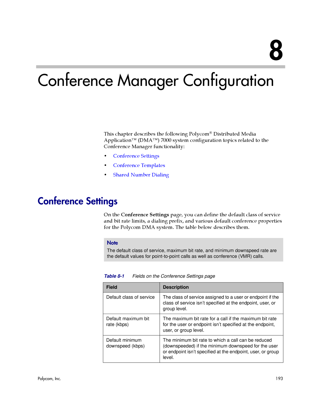 Polycom 3725-76302-001LI manual Conference Manager Configuration, Conference Settings 