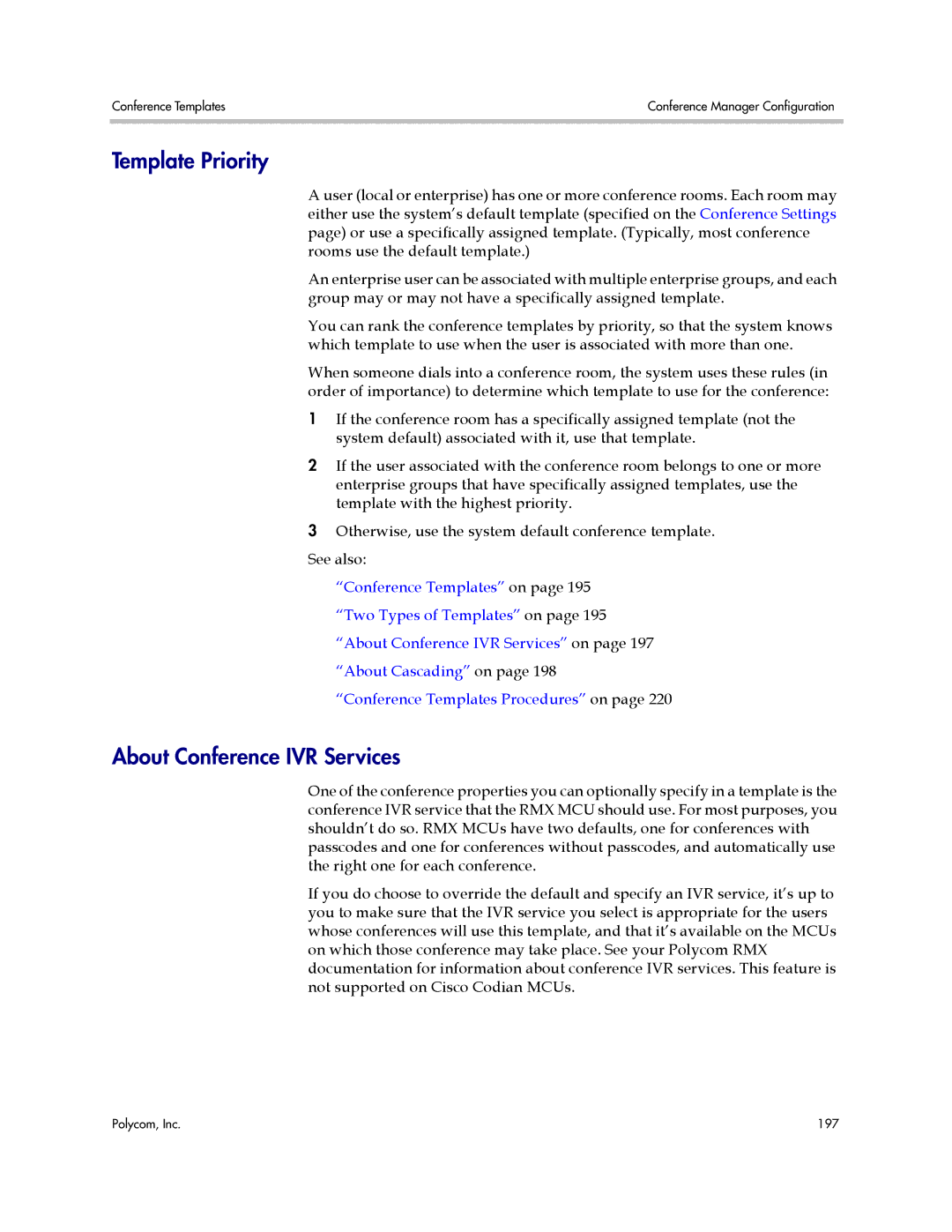 Polycom 3725-76302-001LI manual Template Priority, About Conference IVR Services 