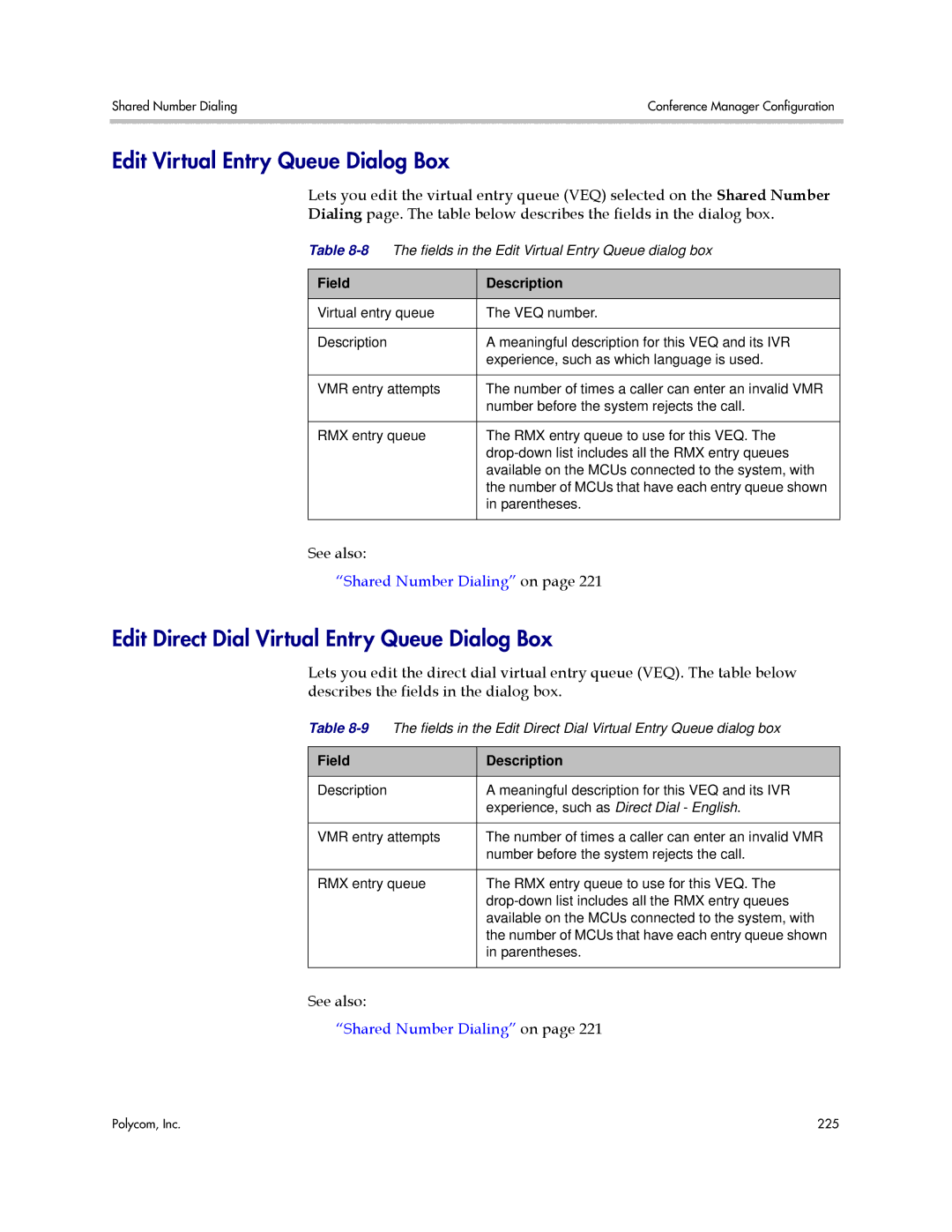 Polycom 3725-76302-001LI manual Edit Virtual Entry Queue Dialog Box, Edit Direct Dial Virtual Entry Queue Dialog Box 
