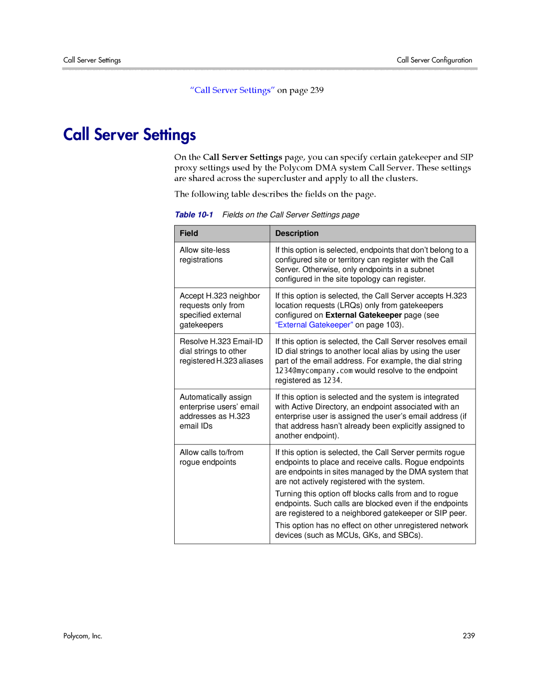 Polycom 3725-76302-001LI manual Call Server Settings, External Gatekeeper on 