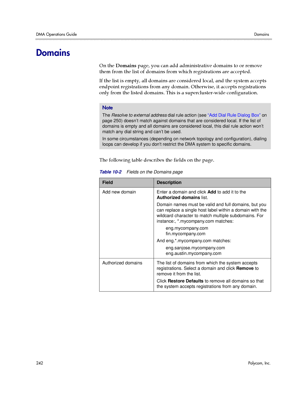 Polycom 3725-76302-001LI manual Domains, Authorized domains list 