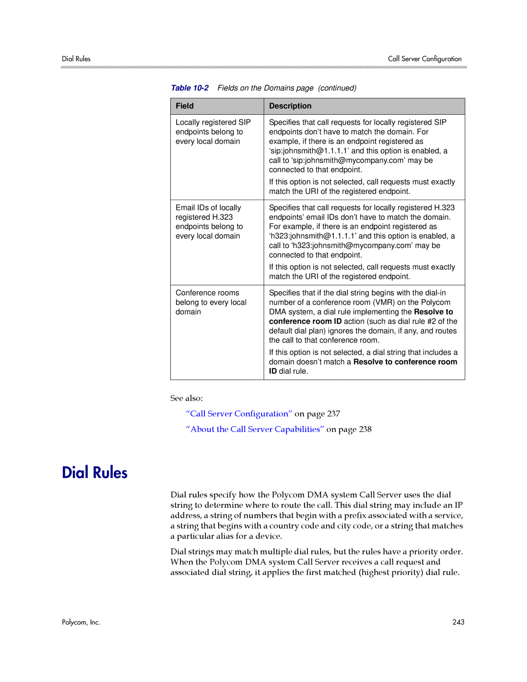 Polycom 3725-76302-001LI manual Dial Rules, Domain doesn’t match a Resolve to conference room 