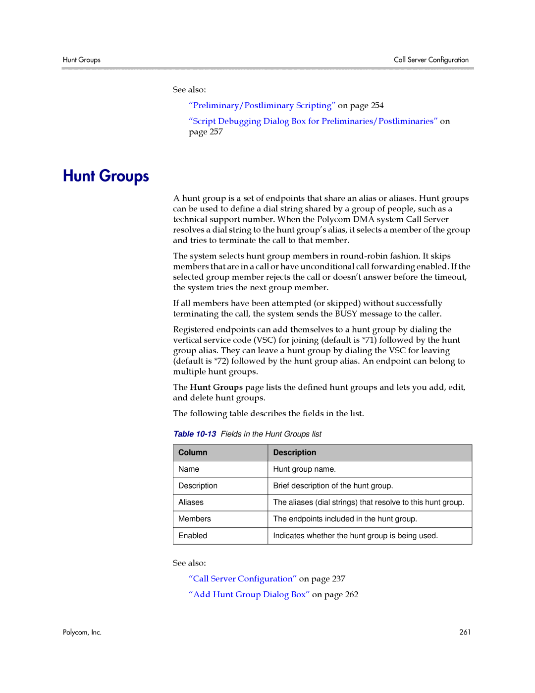 Polycom 3725-76302-001LI manual Hunt Groups, Column Description 