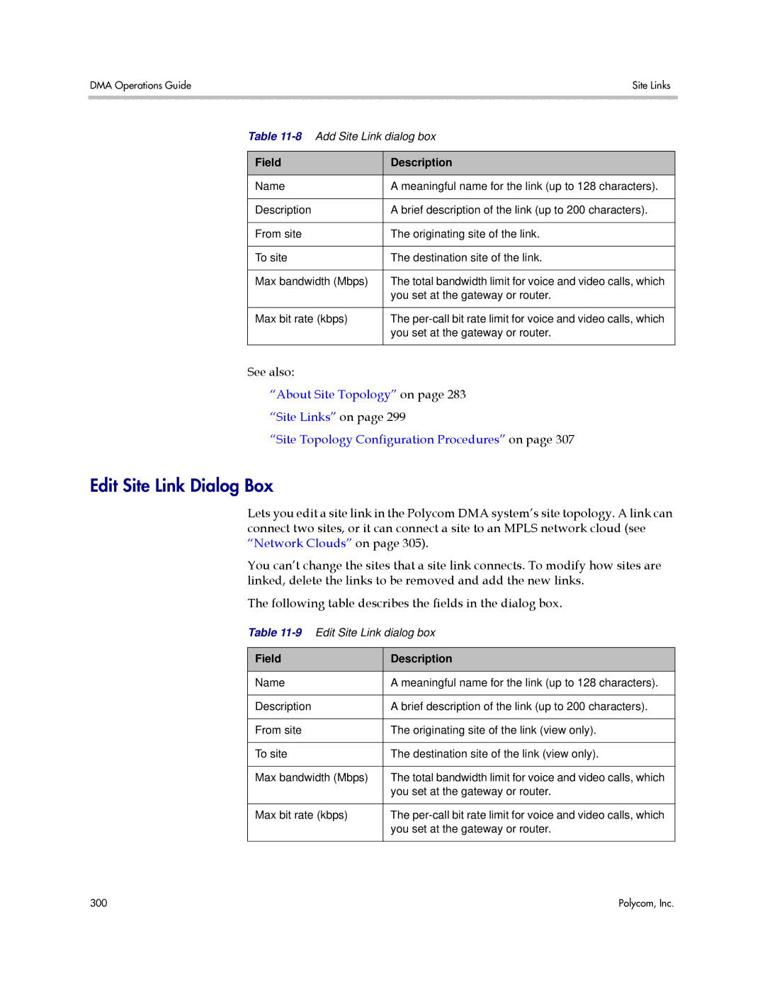 Polycom 3725-76302-001LI manual Edit Site Link Dialog Box 