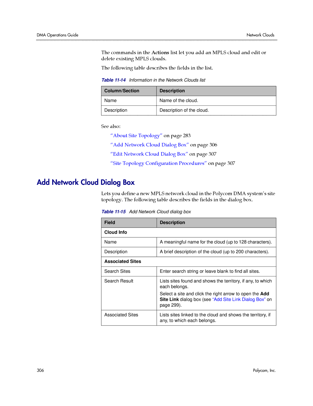 Polycom 3725-76302-001LI manual Add Network Cloud Dialog Box, Field Description Cloud Info 