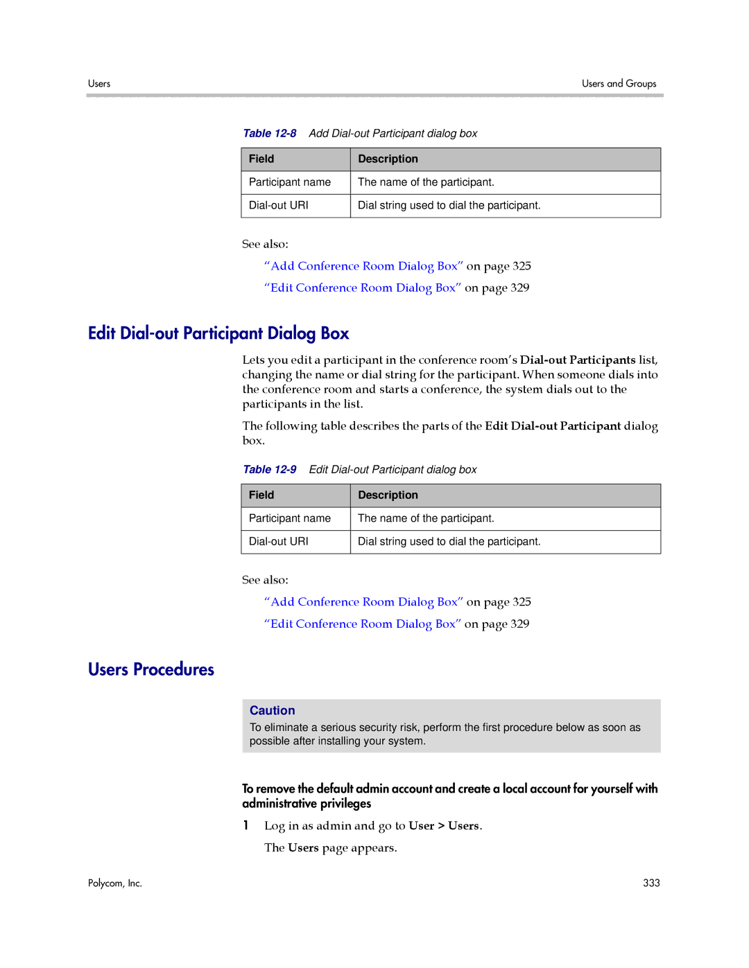 Polycom 3725-76302-001LI manual Edit Dial-out Participant Dialog Box, Users Procedures 