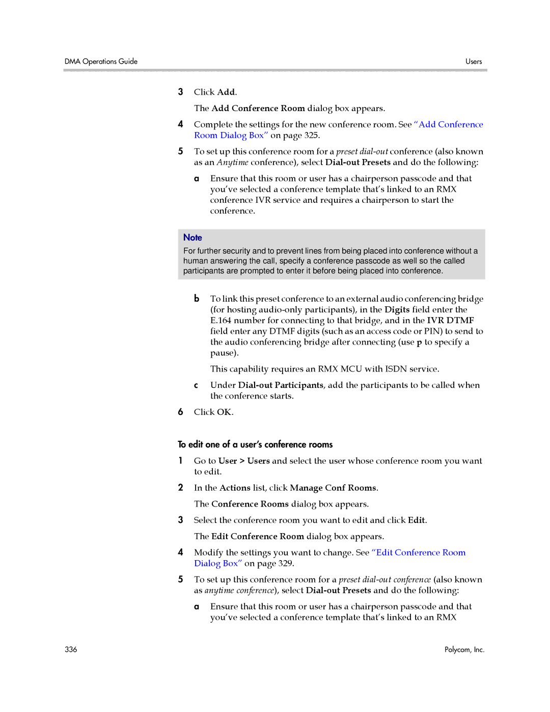 Polycom 3725-76302-001LI manual To edit one of a user’s conference rooms 