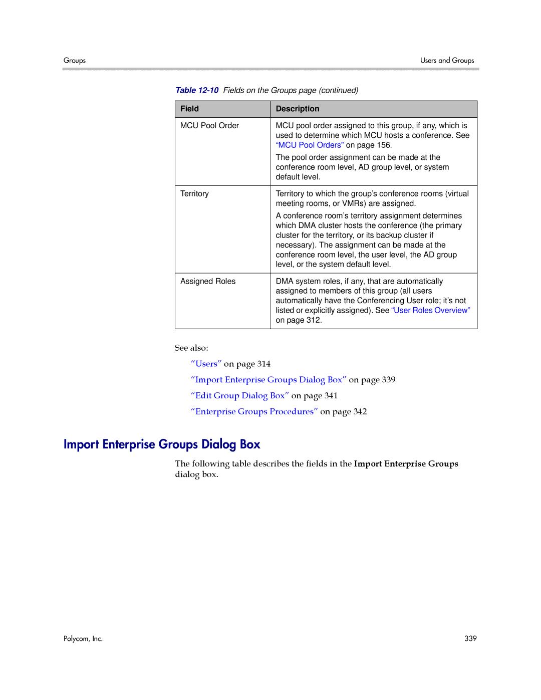 Polycom 3725-76302-001LI manual Import Enterprise Groups Dialog Box, MCU Pool Orders on 