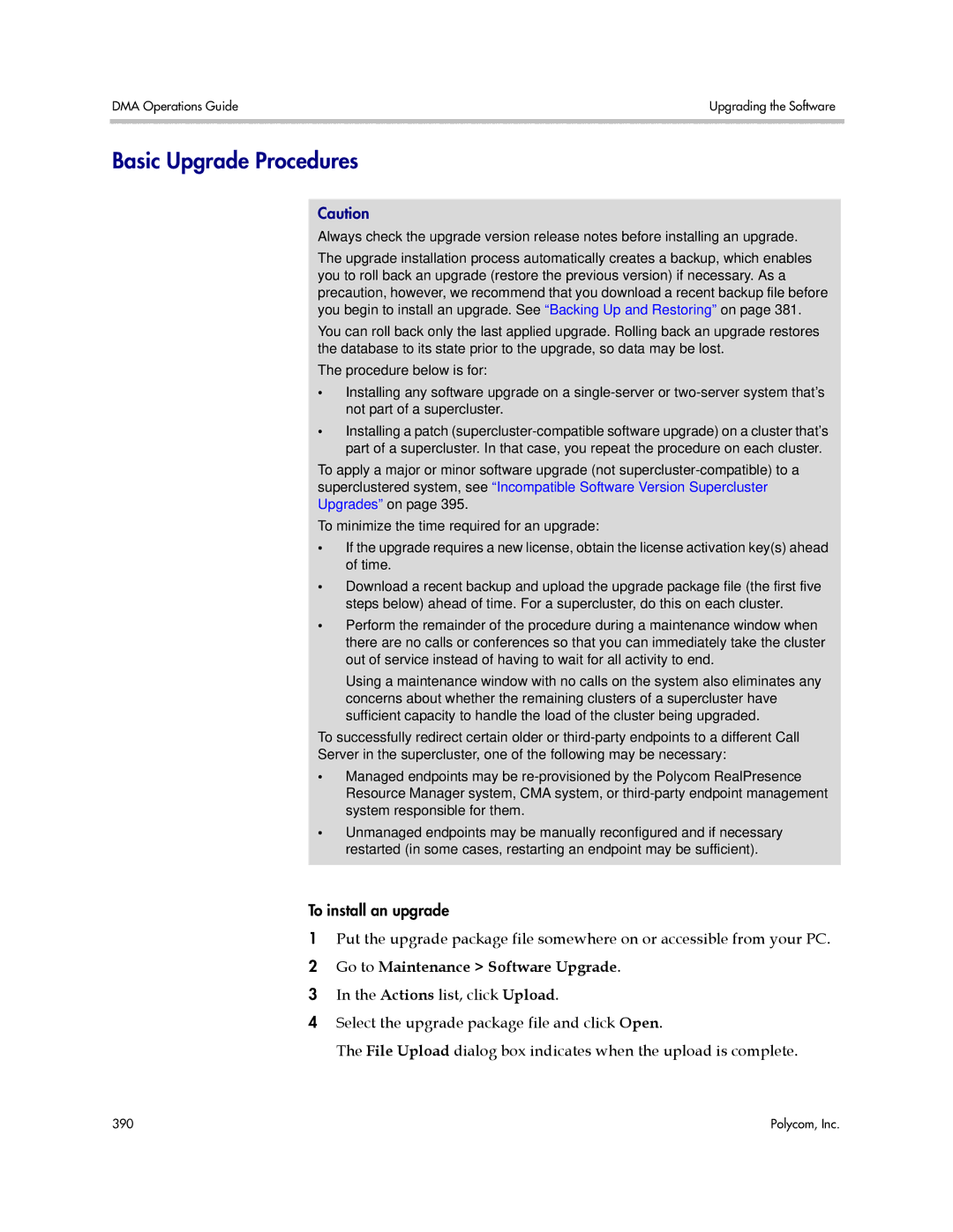 Polycom 3725-76302-001LI manual Basic Upgrade Procedures, Go to Maintenance Software Upgrade 