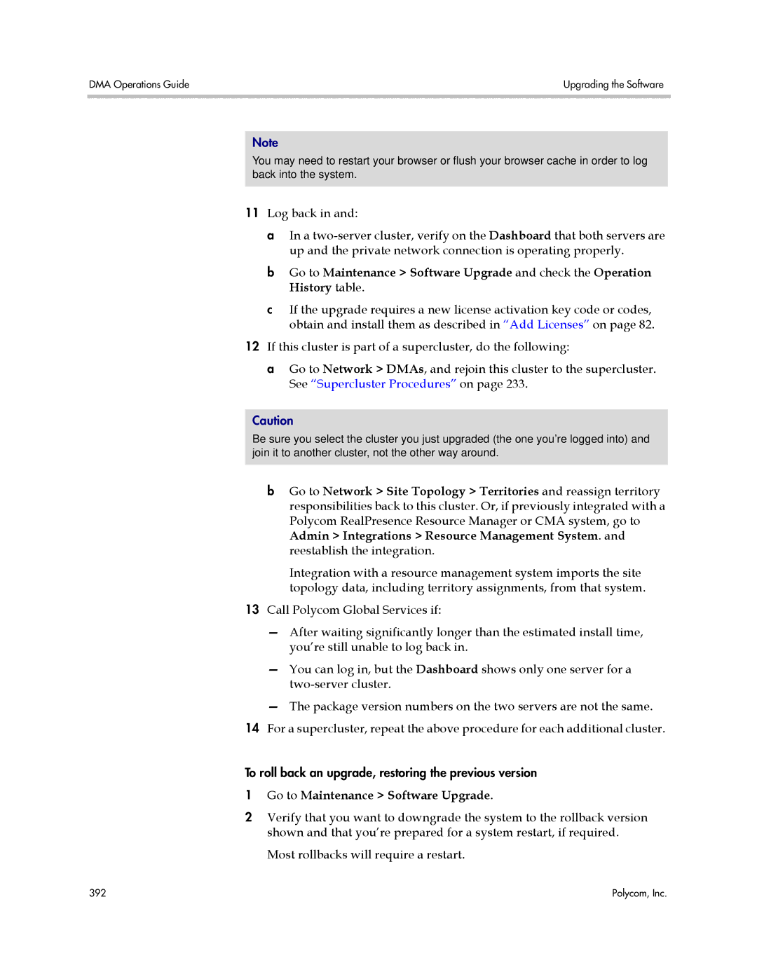 Polycom 3725-76302-001LI manual To roll back an upgrade, restoring the previous version 