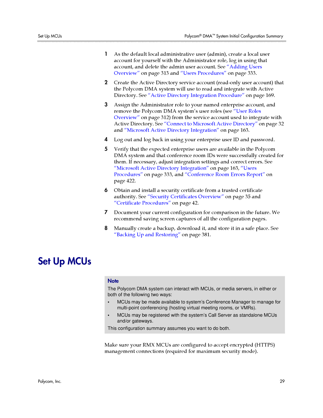 Polycom 3725-76302-001LI manual Set Up MCUs 