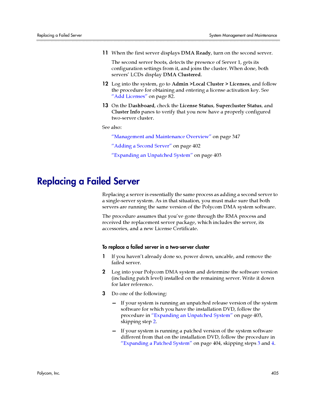 Polycom 3725-76302-001LI manual Replacing a Failed Server 