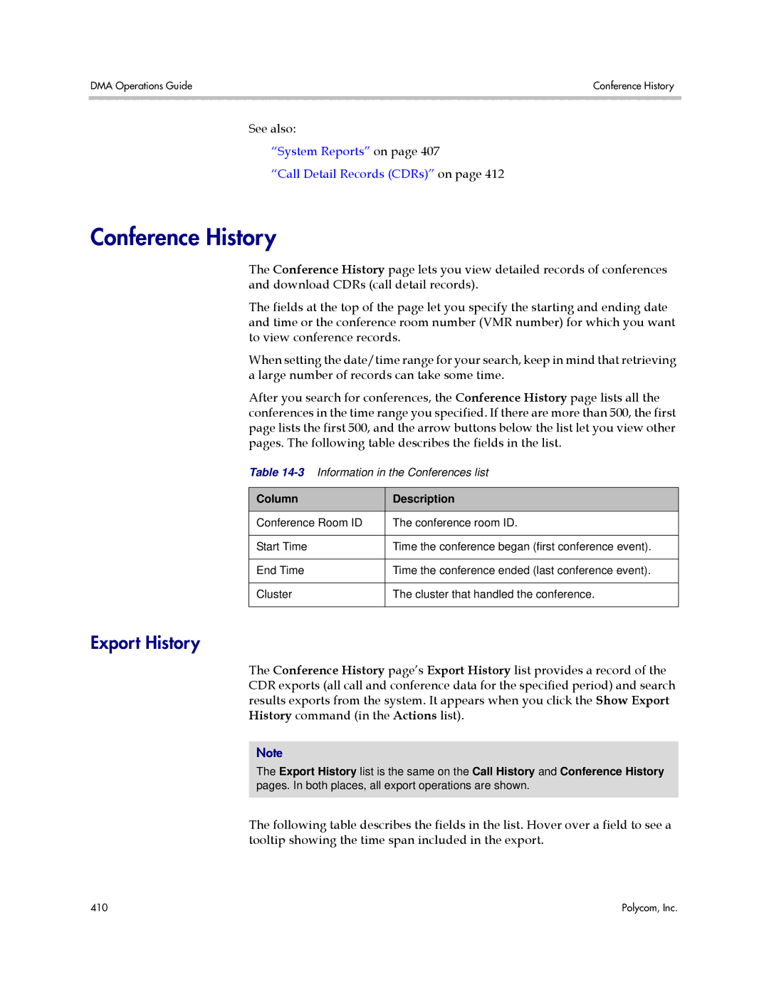 Polycom 3725-76302-001LI manual Conference History 