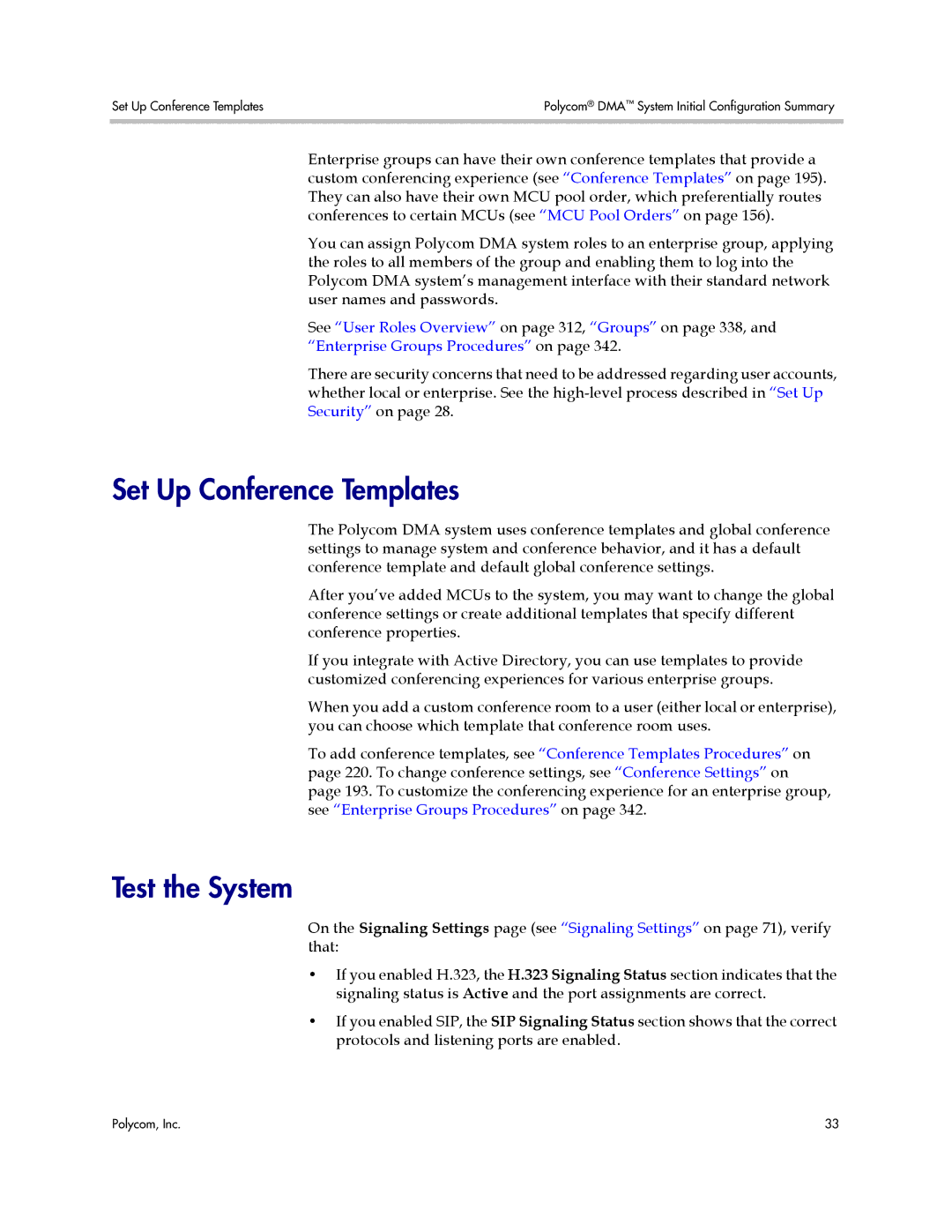 Polycom 3725-76302-001LI manual Set Up Conference Templates, Test the System 