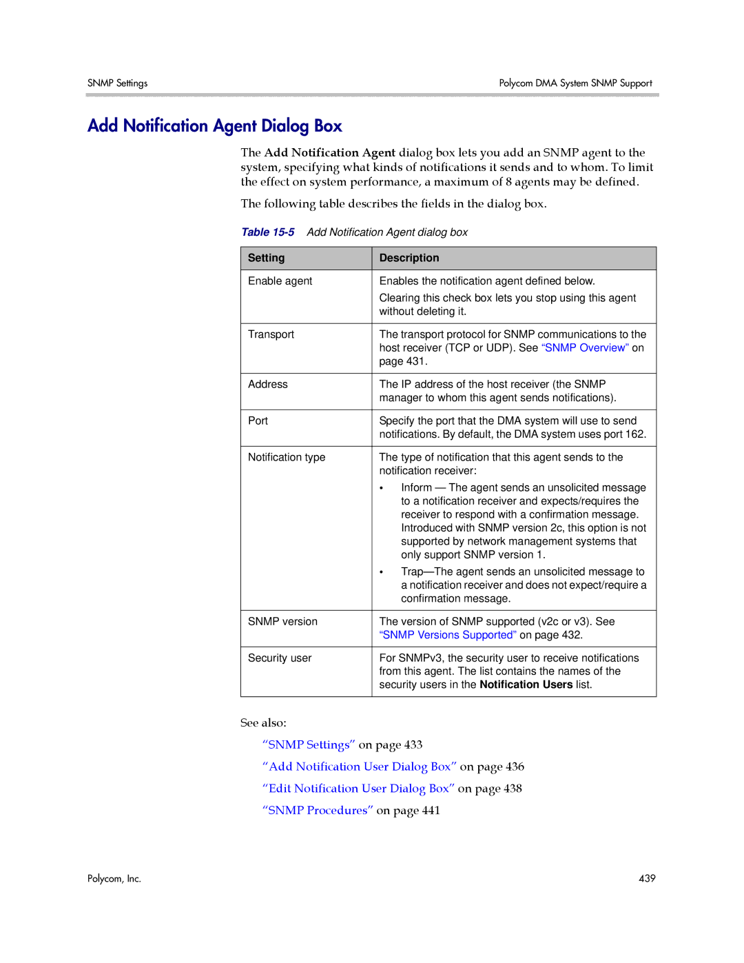 Polycom 3725-76302-001LI manual Add Notification Agent Dialog Box, Snmp Versions Supported on 