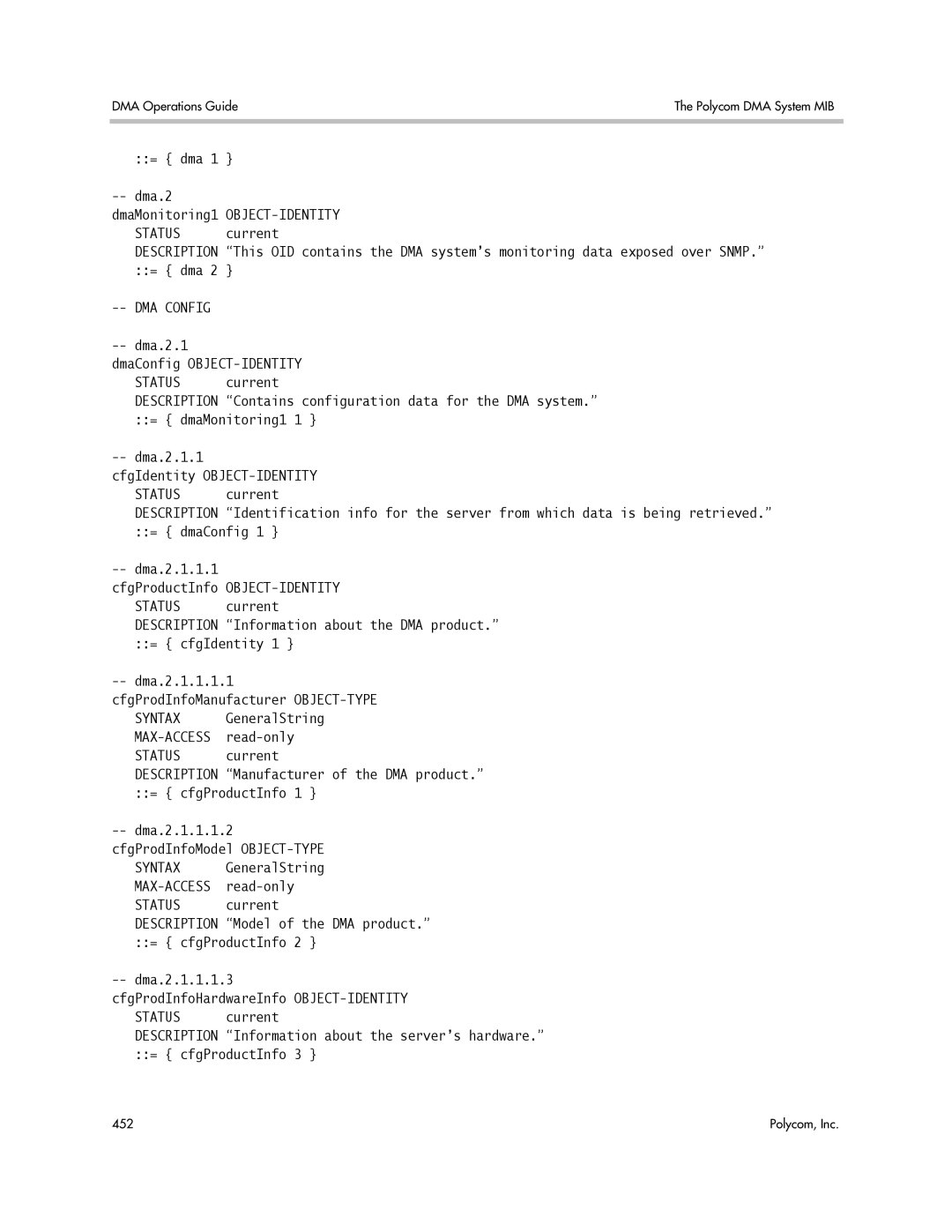 Polycom 3725-76302-001LI manual Dma.2.1.1.1 CfgProductInfo, Information about the DMA product 