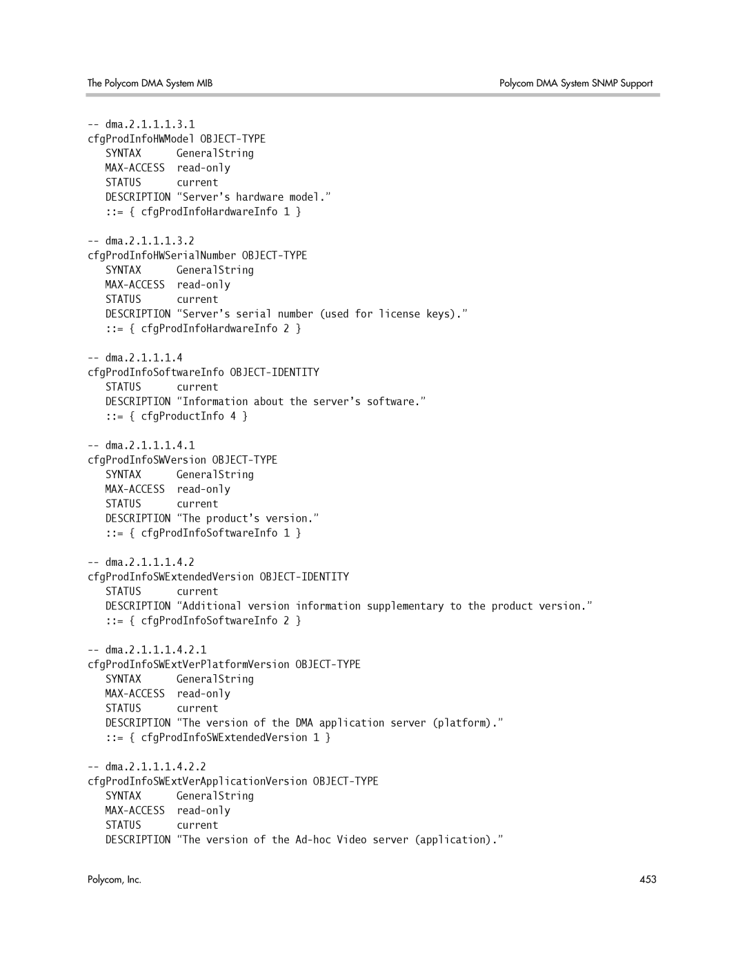 Polycom 3725-76302-001LI manual Syntax GeneralString MAX-ACCESS read-only Status current, Read-only 