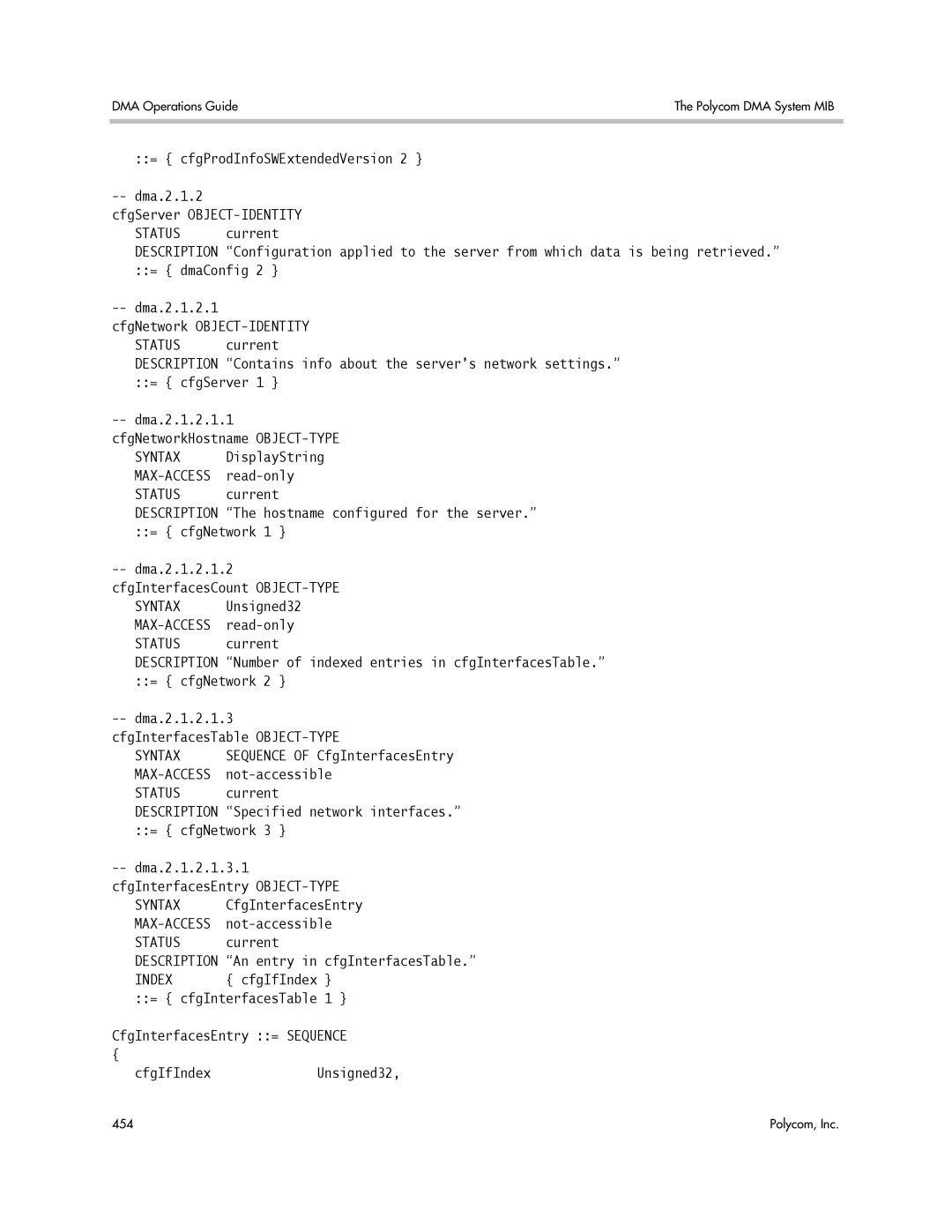 Polycom 3725-76302-001LI manual Not-accessible, = cfgNetwork, Syntax CfgInterfacesEntry, An entry in cfgInterfacesTable 