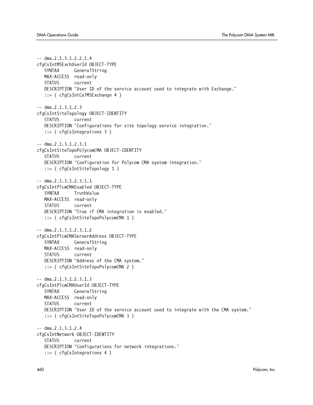 Polycom 3725-76302-001LI manual Configurations for network integrations, = cfgCsIntegrations 