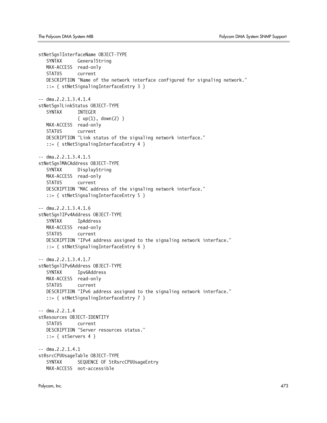 Polycom 3725-76302-001LI manual Sequence of StRsrcCPUUsageEntry 