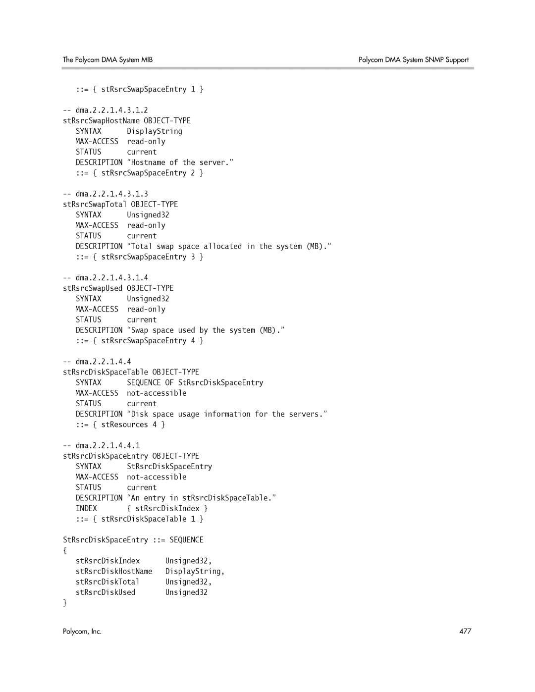 Polycom 3725-76302-001LI manual = stRsrcSwapSpaceEntry, Sequence of StRsrcDiskSpaceEntry 