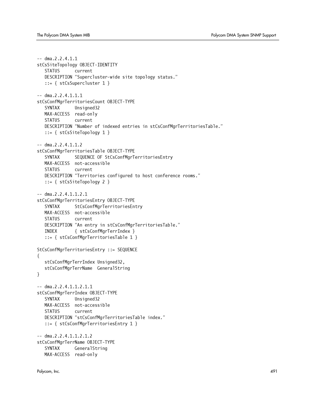 Polycom 3725-76302-001LI manual Sequence of StCsConfMgrTerritoriesEntry 