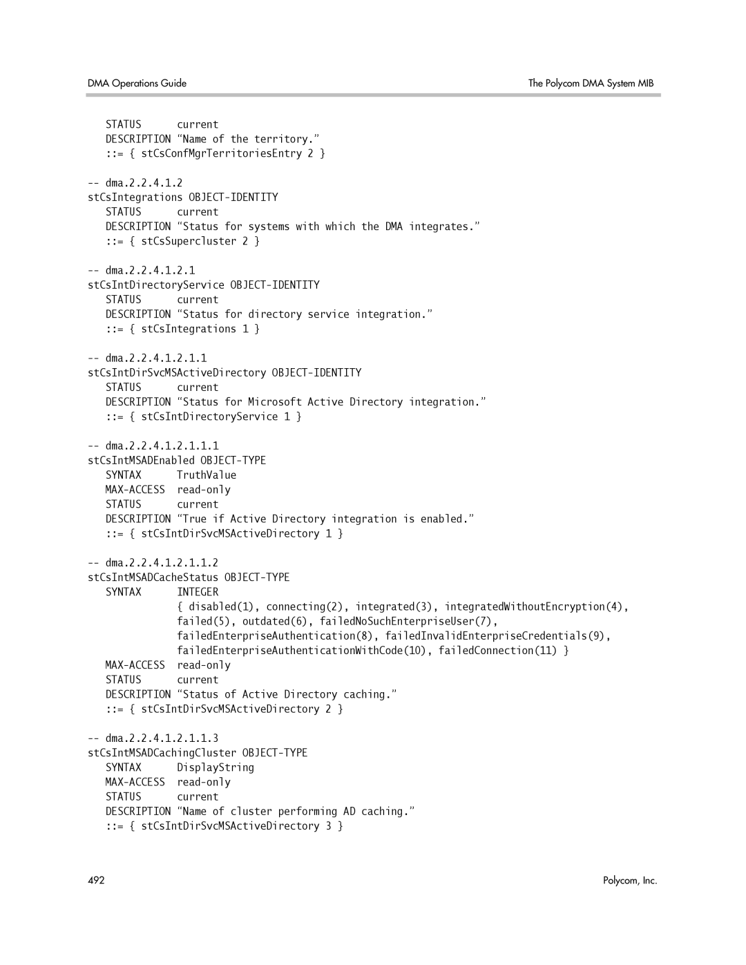 Polycom 3725-76302-001LI manual Failed5, outdated6, failedNoSuchEnterpriseUser7, Status of Active Directory caching 