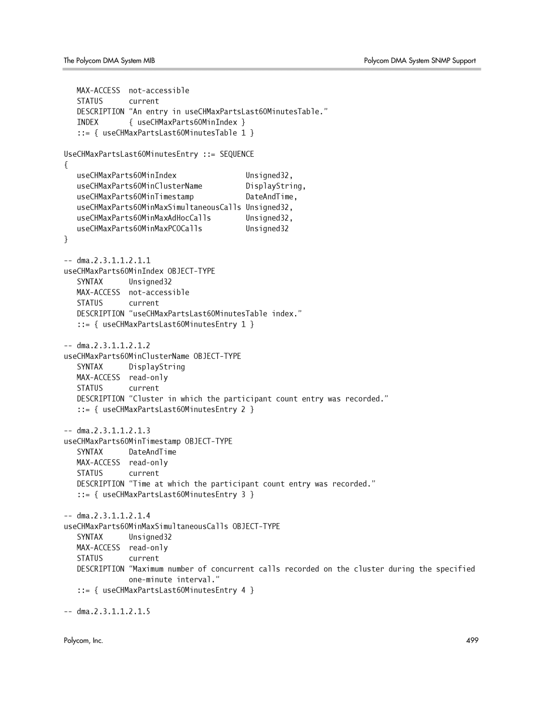 Polycom 3725-76302-001LI manual = useCHMaxPartsLast60MinutesTable, UseCHMaxPartsLast60MinutesEntry = Sequence 