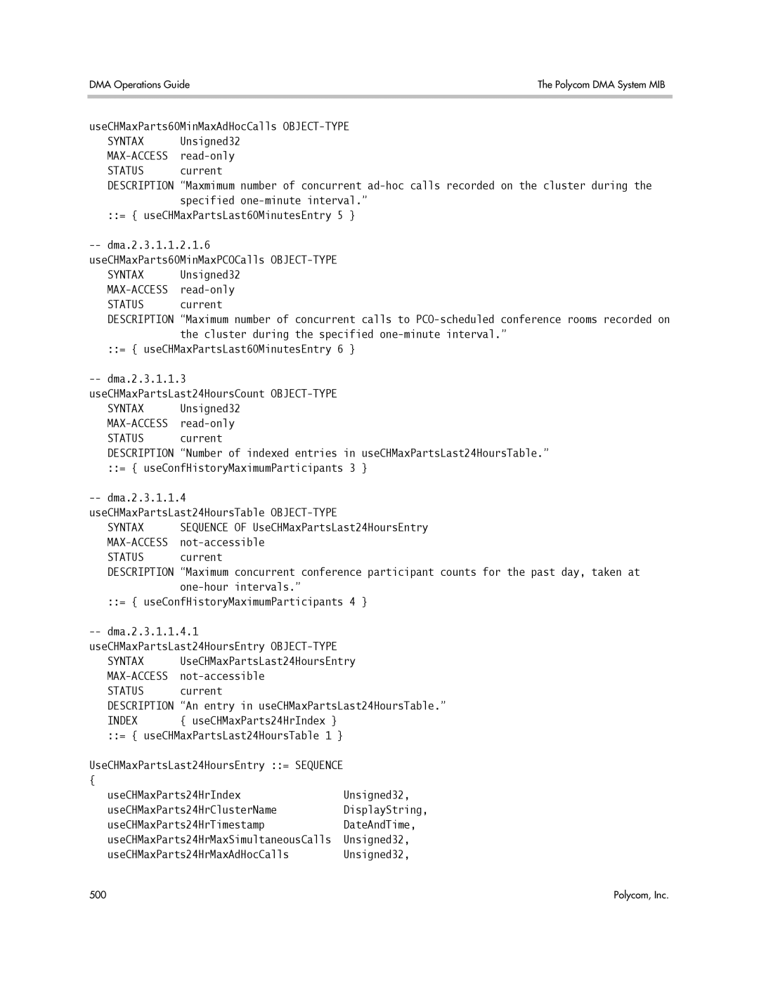 Polycom 3725-76302-001LI manual Sequence of UseCHMaxPartsLast24HoursEntry, One-hour intervals 