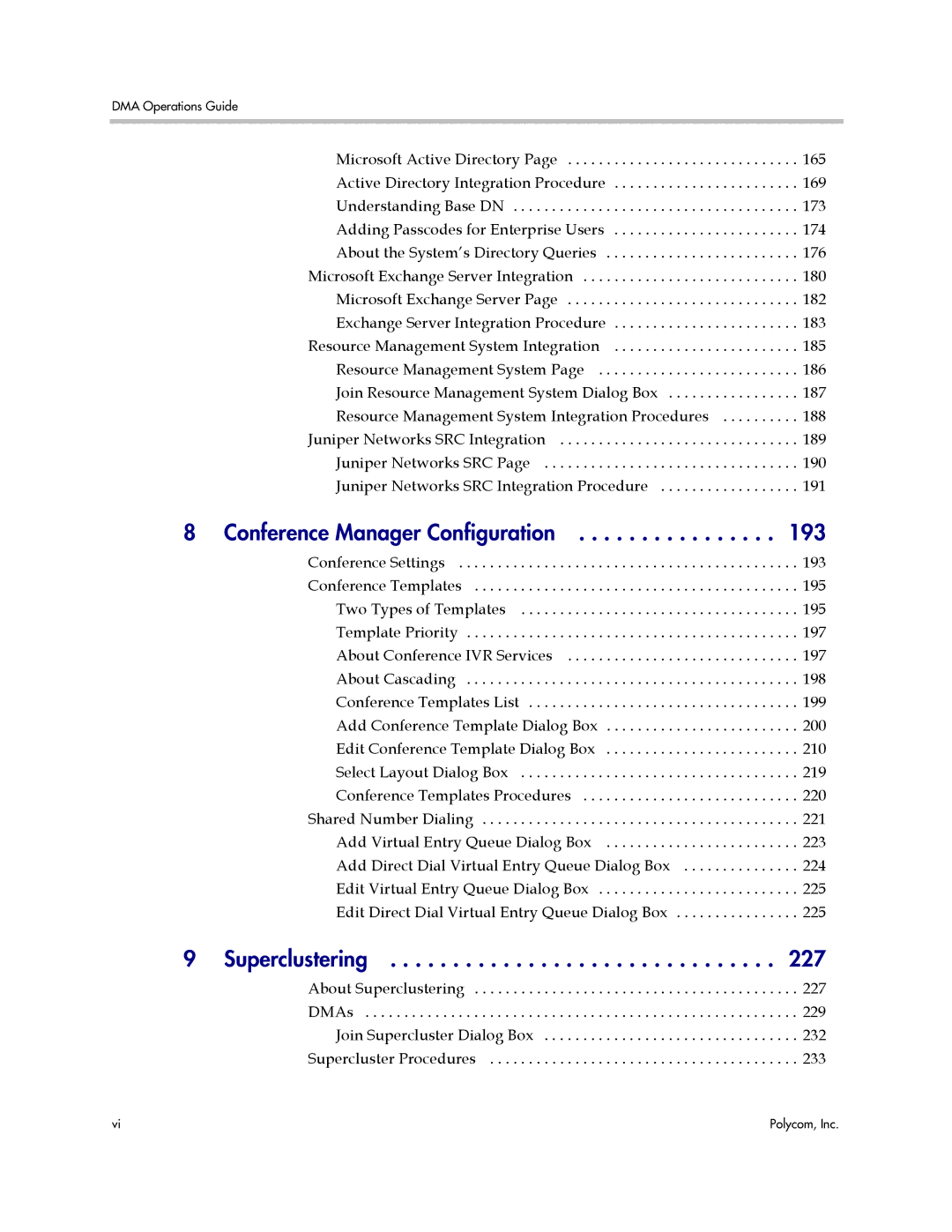 Polycom 3725-76302-001LI manual Conference Manager Configuration 193, Superclustering 227 