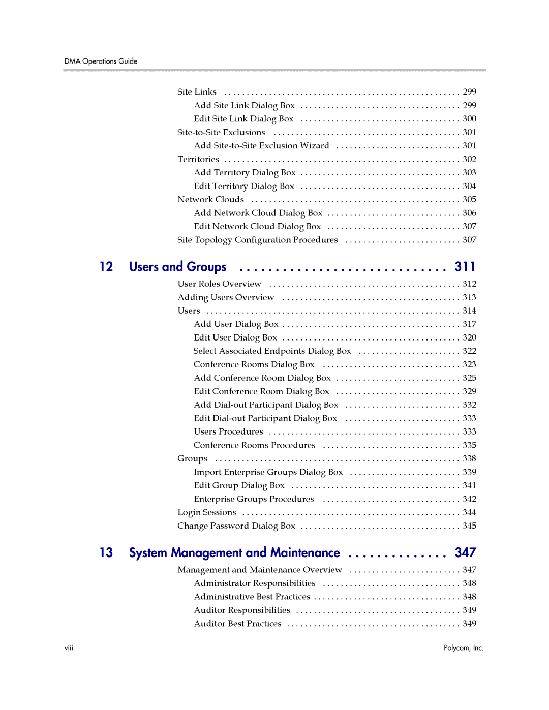 Polycom 3725-76302-001LI manual Users and Groups 311, System Management and Maintenance 347 